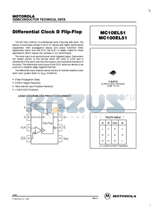 MC100EL51D datasheet - Differential Clock D Flip-Flop