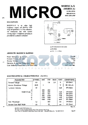 MSB51CA-1 datasheet - ULTRA HIGH BRIGHTNESS RED LED LAMP