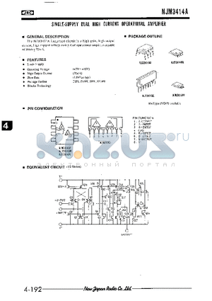 NJM3414AL datasheet - SINGLE-SUPPLY DUAL HIGH CURRENT OPERATIONAL AMPLIFIER