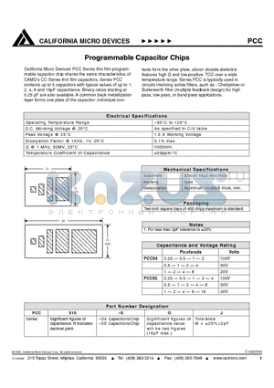 PCC datasheet - Programmable Capacitor Chips
