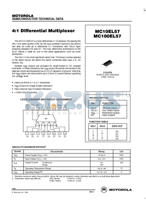 MC100EL57D datasheet - 4:1 Differential Multiplexer