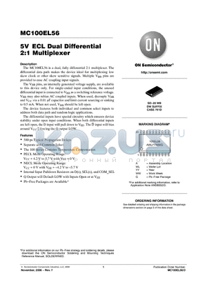 MC100EL56DWR2G datasheet - 5V ECL Dual Differential 2:1 Multiplexer