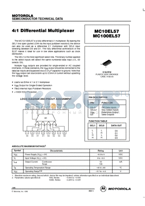 MC100EL57 datasheet - 4:1 Differential Multiplexer