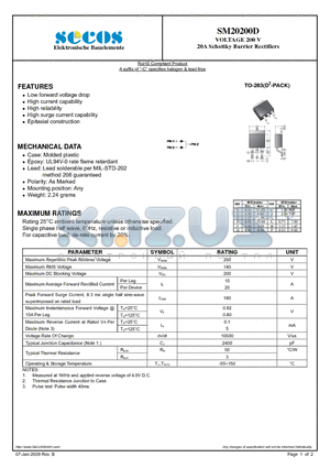 SM20200D datasheet - 20A Schottky Barrier Rectifiers