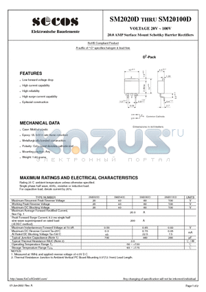 SM2020D datasheet - 20.0 AMP Surface Mount Schottky Barrier Rectifiers