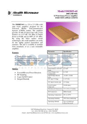 SM2023-41 datasheet - 2000-2300 MHz 12 Watt Linear Power Amplifier