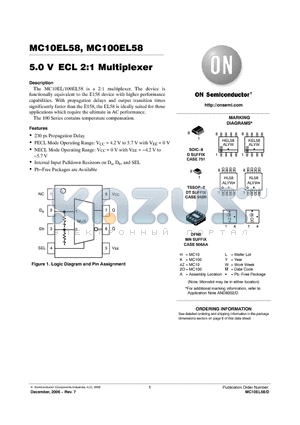 MC100EL58MNR4G datasheet - 5.0 V ECL 2:1 Multiplexer