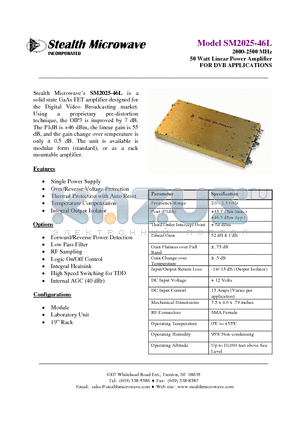 SM2025-46L datasheet - 2000-2500 MHz 50 Watt Linear Power Amplifier