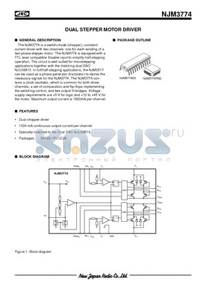 NJM3774 datasheet - DUAL STEPPER MOTOR DRIVER