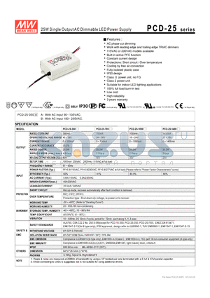PCD-25-1400 datasheet - 25W Single Output AC Dimmable LED Power Supply