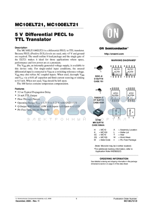 MC100ELT21DR2G datasheet - 5 V Differential PECL to TTL Translator