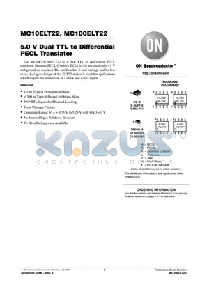 MC100ELT22DG datasheet - 5.0 V Dual TTL to Differential PECL Translator