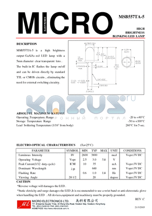 MSB557TA-5 datasheet - BLINKING LED LAMP