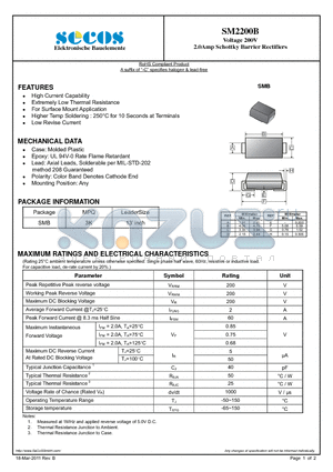 SM2200B datasheet - 2.0Amp Schottky Barrier Rectifiers