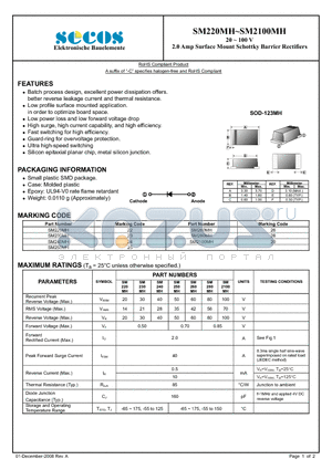 SM2100MH datasheet - 2.0 Amp Surface Mount Schottky Barrier Rectifiers