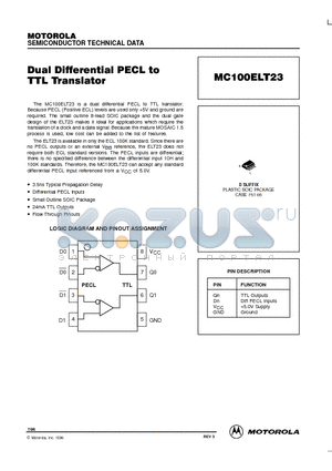 MC100ELT23 datasheet - Dual Differential PECL to TTL Translator