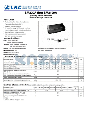 SM220A datasheet - Schottky Barrier Rectifiers Reverse Voltage 20 to100V