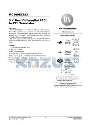 MC100ELT23 datasheet - 5 V Dual Differential PECL to TTL Translator
