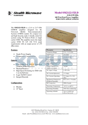 SM2122-52LD datasheet - 2110-2170 MHz 160 Watt Peak Power Amplifier