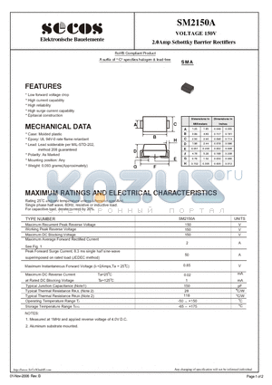 SM2150A datasheet - 2.0Amp Schottky Barrier Rectifiers
