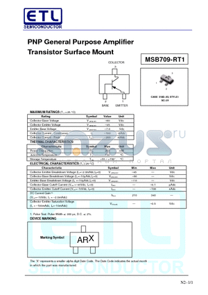 MSB709 datasheet - PNP General Purpose Amplifier Transistor Surface Mount