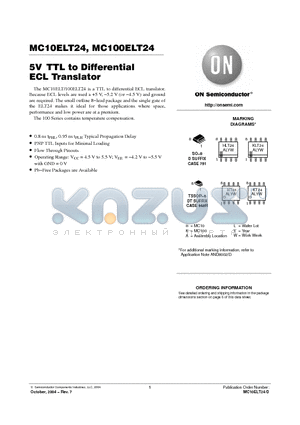 MC100ELT24 datasheet - 5V TTL to Differential ECL Translator