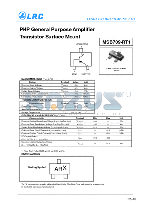 MSB709-RT1 datasheet - PNP General Purpose Amplifier Transistor Surface Mount