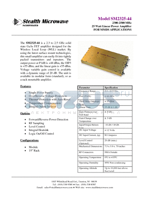 SM2325-44 datasheet - 2300-2500 MHz 25 Watt Linear Power Amplifier