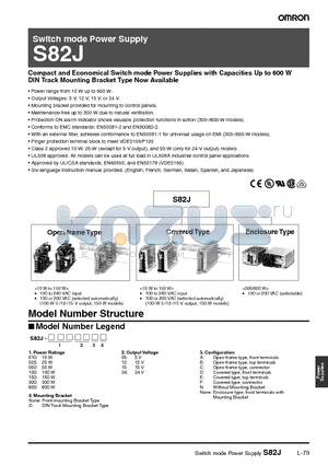 S82J-01012F datasheet - Compact and Economical Switch mode Power Supplies with Capacities Up to 600W
