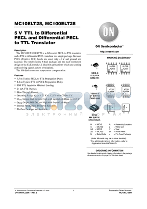 MC100ELT28DT datasheet - 5 V TTL to Differential PECL and Differential PECL to TTL Translator