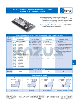 M83513-22-A03PW datasheet - Micro-D Connectors