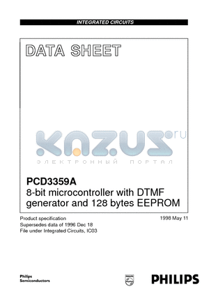 PCD3359A datasheet - 8-bit microcontroller with DTMF generator and 128 bytes EEPROM
