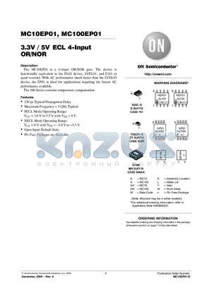 MC100EP01MNR4G datasheet - 3.3V / 5V ECL 4−Input OR/NOR