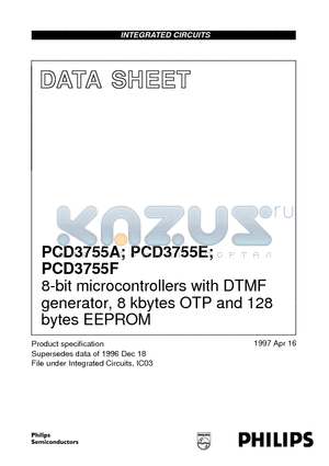 PCD3755FH datasheet - 8-bit microcontrollers with DTMF generator, 8 kbytes OTP and 128 bytes EEPROM