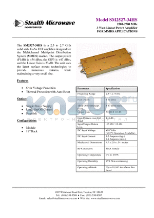 SM2527-34HS datasheet - 2500-2700 MHz 3 Watt Linear Power Amplifier