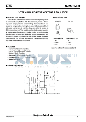 NJM78M00 datasheet - 3-TERMINAL POSITIVE VOLTAGE REGULATOR