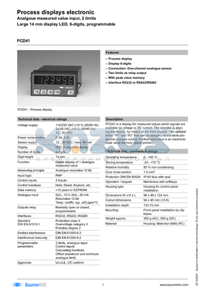 PCD41.012PX01 datasheet - Process displays electronic
