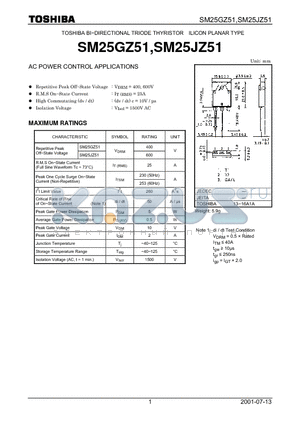 SM25GZ51 datasheet - TOSHIBA BI-DIRECTIONAL TRIODE THYRISTOR ILICON PLANAR TYPE