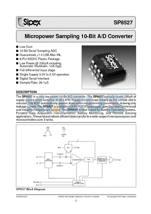 SP8527KS datasheet - Micropower Sampling 10-Bit A/D Converter