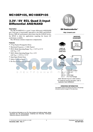 MC100EP105 datasheet - 3.3V / 5V ECL Quad 2−Input Differential AND/NAND