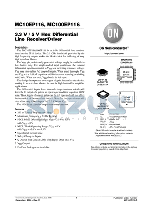 MC100EP116MNG datasheet - 3.3 V / 5 V Hex Differential Line Receiver/Driver