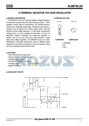 NJM79L18UA datasheet - 3-TERMINAL NEGATIVE VOLTAGE REGULATOR