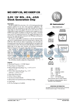 MC100EP139DT datasheet - 3.3V / 5V ECL 2/4, 4/5/6 Clock Generation Chip