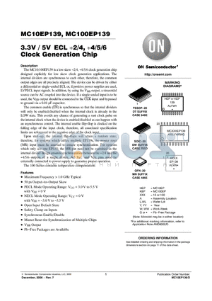 MC100EP139DTG datasheet - 3.3V / 5V ECL 2/4, 4/5/6 Clock Generation Chip