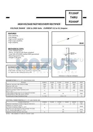 R1200F datasheet - VOLTAGE RANGE 1200 to 2000 Volts CURRENT 0.2 to 0.5 Ampere