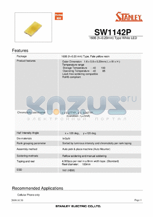 SW1142P datasheet - 1608 (h=0.20mm) Type White LED