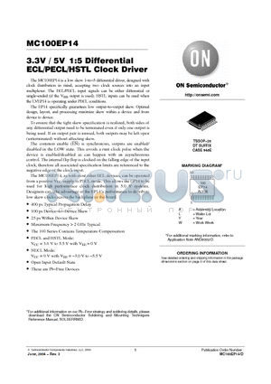 MC100EP14D datasheet - 3.3V / 5V 1:5 Differential ECL/PECL/HSTL Clock Driver