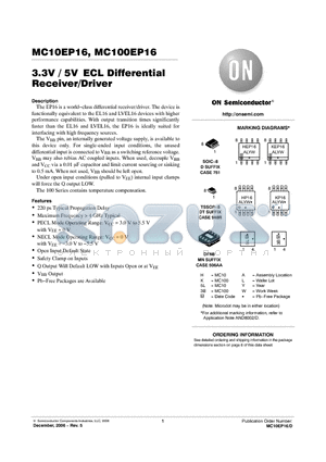 MC100EP16 datasheet - 3.3V / 5V ECL Differential Receiver/Driver