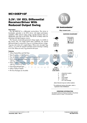 MC100EP16F datasheet - 3.3V / 5V ECL Differential Receiver/Driver With Reduced Output Swing