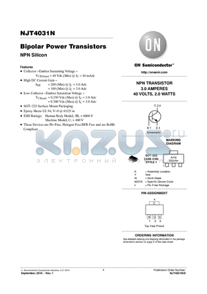 NJT4031NT1G datasheet - Bipolar Power Transistors